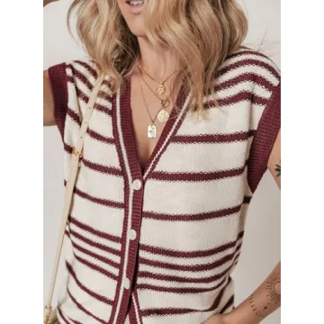 Dokotoo Vest Tops for Women Striped Button Women Vest Trendy Spring Outfits for Women 2025 Sweater Vest Women Red Small