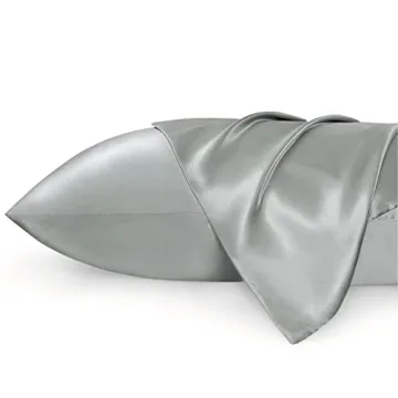 Bedsure Satin Pillowcase Standard Set of 2 - Silver Grey Silky Pillow Cases for Hair and Skin 20x26 ...