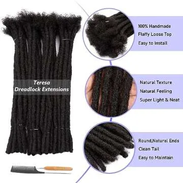 Teresa 0.8cm & 0.6cm & 0.4cm & 0.2cm Width 6-18 Inch 10, 20, 40, 70, 100 strands 100% Human Hair Dreadlock Extensions Men/Women,Full Handmade Permanent Human Loc Extensions Bundles(0.8cm,6 Inch)