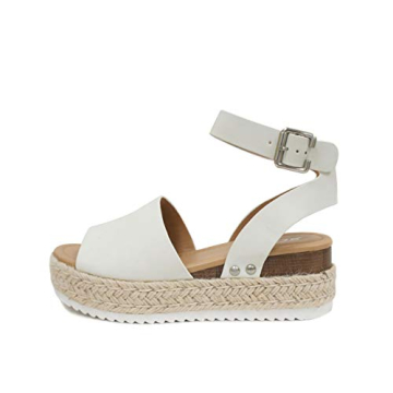 Soda Topic Open Toe Buckle Ankle Strap Espadrilles Flatform Wedge Casual Sandal (Off-White, us_footw...
