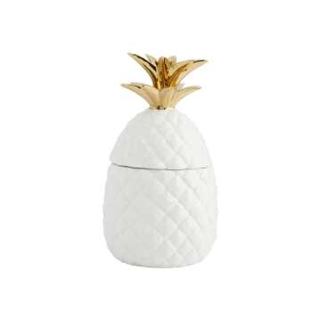 White & Gold Ceramic Pineapple Container with Lid