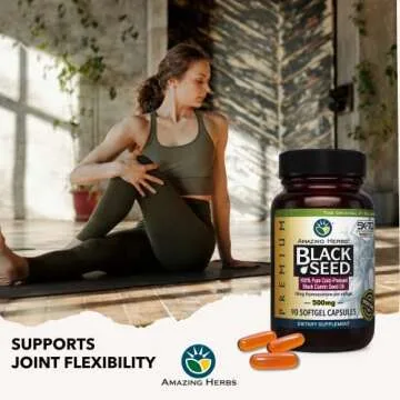 Amazing Herbs Premium Black Seed Oil Capsules - Cold Pressed Nigella Sativa Aids in Digestive Health, Immune Support, Brain Function, Gluten Free, Non GMO - 90 Count, 500mg