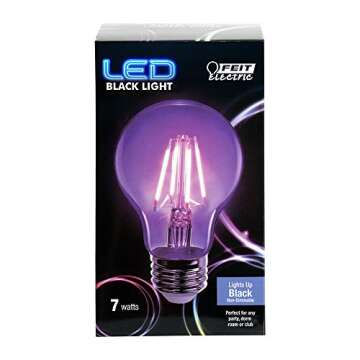 Feit Electric A19/BLB/LED 7 Watt Non-Dimmable Filament Glass A19 LED Light Bulb, Black Light for Par...
