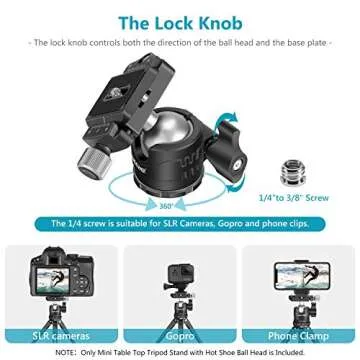 NEEWER Mini Tripod for Camera, Compact Desktop Tripod with 360° Low Profile Ball Head, 1/4" Arca Type QR Plate for DSLR Action Camera Phone Holder for Stream Travel Vlogging, Max Load 17.6lb/8kg