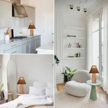 ora bamboo Handmade Ceramic Small Table Lamp with Rattan Shade, Dimmable Feature, and Included Bulb – UL Certified Rustic Boho Lighting for Bedroom, Living Room, or Nightstand Décor