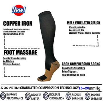 Graduated Copper Compression Socks for Men & Women Circulation 8 Pairs 15-20mmHg - Best for Running ...