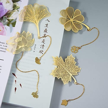 Stylish Metal Bookmarks with Chain - 4 Pack