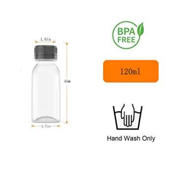 AQSXO 10 Pcs 4 OZ Reusable Plastic Juice Bottles with Black Lids for Drinks