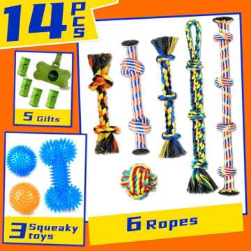 Zeaxuie Luxury Tough Dogs Toys for 5-50lbs Dogs -14 Pack Valued Dog Toys for Small,Medium Breed & La...