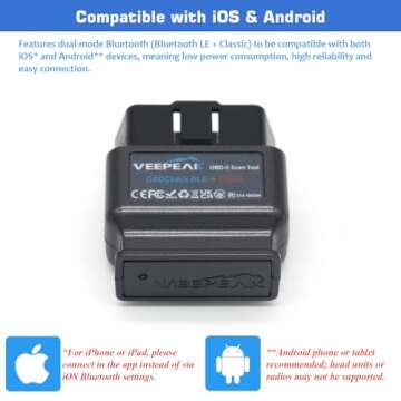 Veepeak OBDCheck BLE+ Bluetooth 4.0 OBD II Scanner Wireless Car Diagnostic Scan Tool Check Engine Code Reader for iOS & Android
