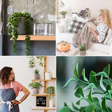 Modern Planter Fake Potted Plants Decor (3 set) - Farmhouse Plants up to 12"- Use Fake Plants for Shelves, Fake Desk Plants or Desk Decor. Faux Potted Plant for Farmhouse Office Decor, Bathroom Plants