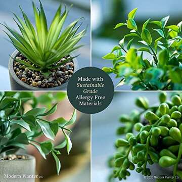 Modern Planter Fake Potted Plants Decor (3 set) - Farmhouse Plants up to 12"- Use Fake Plants for Shelves, Fake Desk Plants or Desk Decor. Faux Potted Plant for Farmhouse Office Decor, Bathroom Plants