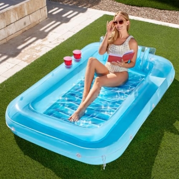 Sloosh Inflatable Tanning Pool Lounge Float with Pillow - Summer Essential for Relaxation 70" x 46"