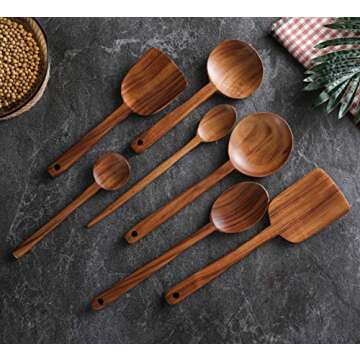 7pcs Long Handle Wooden Cooking Utensil Set Non-stick Pan Kitchen Tool,NAYAHOSE Wooden Cooking Spoon...