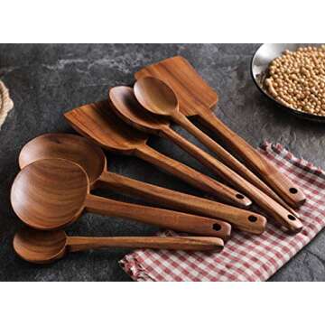 7pcs Long Handle Wooden Cooking Utensil Set Non-stick Pan Kitchen Tool,NAYAHOSE Wooden Cooking Spoons and Spatulas by UBae (7pcs Set)