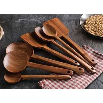 NAYAHOSE 7pcs Long Handle Wooden Cooking Utensil Set