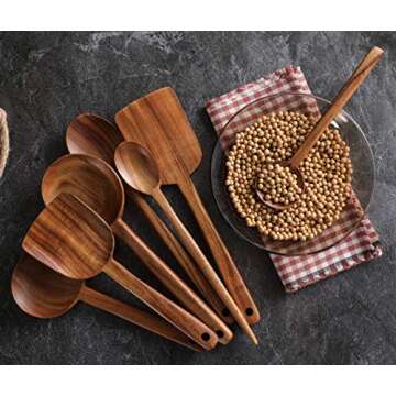 7pcs Long Handle Wooden Cooking Utensil Set Non-stick Pan Kitchen Tool,NAYAHOSE Wooden Cooking Spoons and Spatulas by UBae (7pcs Set)