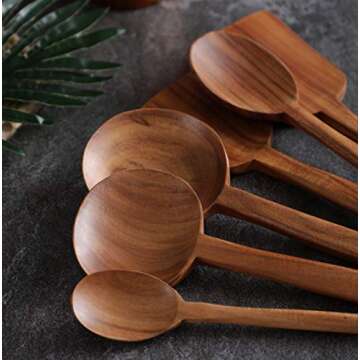 7pcs Long Handle Wooden Cooking Utensil Set Non-stick Pan Kitchen Tool,NAYAHOSE Wooden Cooking Spoons and Spatulas by UBae (7pcs Set)