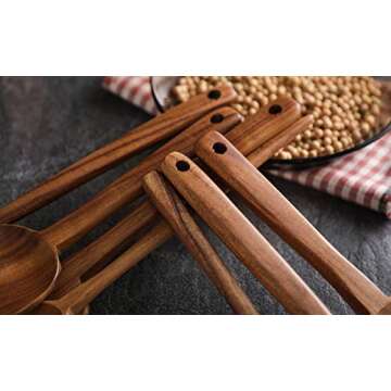 7pcs Long Handle Wooden Cooking Utensil Set Non-stick Pan Kitchen Tool,NAYAHOSE Wooden Cooking Spoons and Spatulas by UBae (7pcs Set)