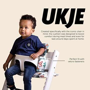 UKJE Cushion Compatible with Stokke Tripp Trapp - Soft Seat Cushion for Infants, Babies & Toddlers, High Chair Accessories, Cotton Fabric Insert, Easy to Install, Handmade in Europe (White Monkey)