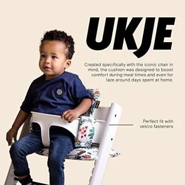 UKJE Cushion Compatible with Stokke Tripp Trapp - Soft Seat Cushion for Infants, Babies & Toddlers, High Chair Accessories, Cotton Fabric Insert, Easy to Install, Handmade in Europe (White Monkey)