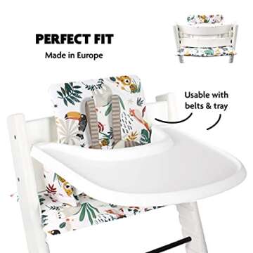 UKJE Cushion Compatible with Stokke Tripp Trapp - Soft Seat Cushion for Infants, Babies & Toddlers, High Chair Accessories, Cotton Fabric Insert, Easy to Install, Handmade in Europe (White Monkey)