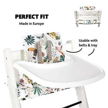 UKJE Cushion Compatible with Stokke Tripp Trapp - Soft Seat Cushion for Infants, Babies & Toddlers, High Chair Accessories, Cotton Fabric Insert, Easy to Install, Handmade in Europe (White Monkey)
