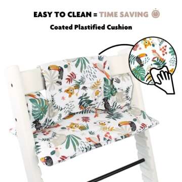 UKJE Cushion Compatible with Stokke Tripp Trapp - Soft Seat Cushion for Infants, Babies & Toddlers, High Chair Accessories, Cotton Fabric Insert, Easy to Install, Handmade in Europe (White Monkey)