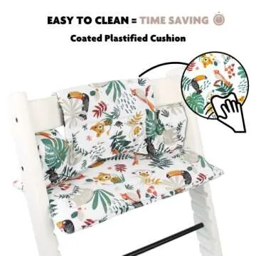 UKJE Cushion Compatible with Stokke Tripp Trapp - Soft Seat Cushion for Infants, Babies & Toddlers, High Chair Accessories, Cotton Fabric Insert, Easy to Install, Handmade in Europe (White Monkey)