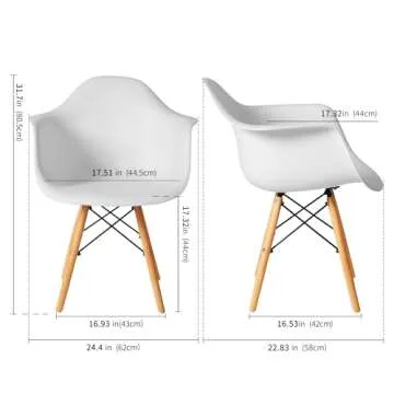 CangLong Natural Wood Legs Mid Century Modern Molded Shell Lounge Plastic Arm Chair for Living, Bedroom, Kitchen, Dining, Waiting Room, Set of 1, White