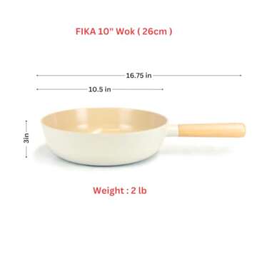 FIKA 10-Inch Nonstick Stir Fry Wok with Wooden Handle, Induction Compatible Cookware for All Stoveto...