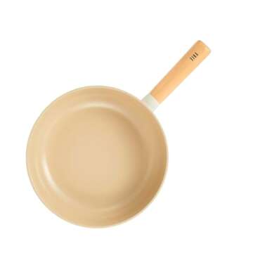 FIKA 10-Inch Nonstick Stir Fry Wok with Wooden Handle, Induction Compatible Cookware for All Stovetops, Kitchen Essential Ceramic Coating Skillet, Healthy Cooking Pan, Made in Korea (26cm)