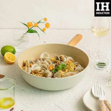 FIKA 10-Inch Nonstick Stir Fry Wok with Wooden Handle, Induction Compatible Cookware for All Stovetops, Kitchen Essential Ceramic Coating Skillet, Healthy Cooking Pan, Made in Korea (26cm)