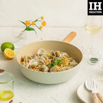 FIKA 10-Inch Nonstick Stir Fry Wok with Wooden Handle, Induction Compatible Cookware for All Stovetops, Kitchen Essential Ceramic Coating Skillet, Healthy Cooking Pan, Made in Korea (26cm)