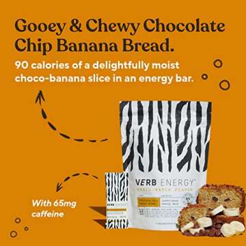 Verb Choc Chip Banana Bread Caffeinated Energy Bars - 90-Calorie Low Sugar Energy Bar - Nutrition Bars - Vegan Snacks - Gluten Free Breakfast Bars with Organic Green Tea, 22g (Pack of 12)