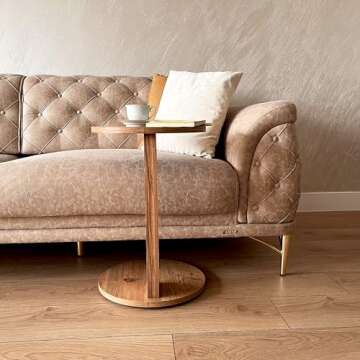 Ultimate Premium Products C-Shaped Round End Table with Rolling Wheels: A Movable, Space-Saving Side Table Perfect for Sofas, Living Rooms, Bedside Areas, and Optimizing Small Living Spaces | Brown