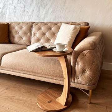 Ultimate Premium Products C-Shaped Round End Table with Rolling Wheels: A Movable, Space-Saving Side Table Perfect for Sofas, Living Rooms, Bedside Areas, and Optimizing Small Living Spaces | Brown