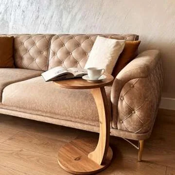 Ultimate Premium Products C-Shaped Round End Table with Rolling Wheels: A Movable, Space-Saving Side Table Perfect for Sofas, Living Rooms, Bedside Areas, and Optimizing Small Living Spaces | Brown