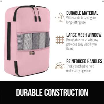 Gorilla Grip 6 Set Packing Cubes, Travel Essentials for Suitcase, Mesh Organizer Bags for Clothes Toiletries Shoes and Laundry, Luggage and Carry On Airplane Accessories, Traveling Must Haves Pink