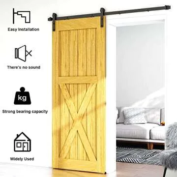 LQKUMJG 6FT Sliding Barn Door Hardware Kit for Single Wood Door, Smoothly and Quietly, Easy to Insta...