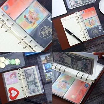 Shappy 18 Pieces A6 Size Binder Pockets with Different Partitions, Plastic Binder Folders Waterproof 6 Holes Zipper Loose Leaf Bags for Documents Notebooks Cards