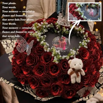 Husenic Burn Away Glitter Roses Bouquet,Burn Heart with Message Photo, DIY Fake Glitter Flowers Bouq...