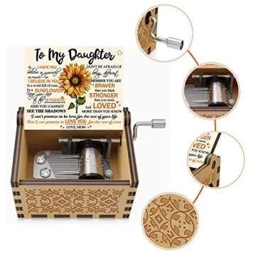 Sunflower Engraved Music Box for Mom & Daughter Gifts