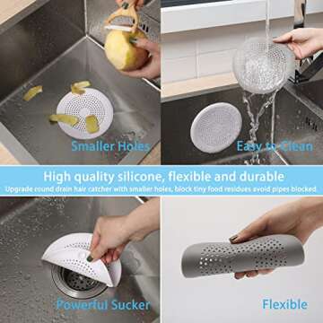 2 Pack Shower Drain Hair Catcher, Silicone Drain Cover with Suction Cup,Shower Drain Protector Drain Strainer Hair Stopper for Kitchen Bathroom Bathtub Sink(New Black 2Pack)