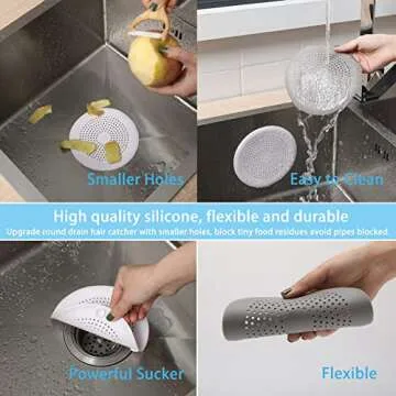 2 Pack Shower Drain Hair Catcher, Silicone Drain Cover with Suction Cup,Shower Drain Protector Drain Strainer Hair Stopper for Kitchen Bathroom Bathtub Sink(New Black 2Pack)