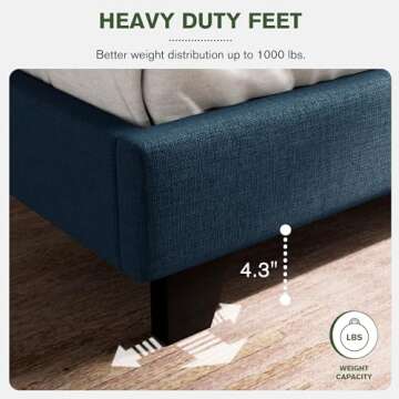 MUTICOR King Size Bed Frame with Wingback Headboard, Square Stitched Design, Wooden Slats Support, Easy Assembly, Navy Blue