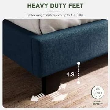 MUTICOR King Size Bed Frame with Wingback Headboard, Square Stitched Design, Wooden Slats Support, Easy Assembly, Navy Blue