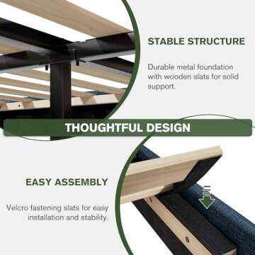 MUTICOR King Size Bed Frame with Wingback Headboard, Square Stitched Design, Wooden Slats Support, Easy Assembly, Navy Blue