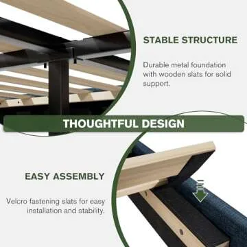 MUTICOR King Size Bed Frame with Wingback Headboard, Square Stitched Design, Wooden Slats Support, Easy Assembly, Navy Blue