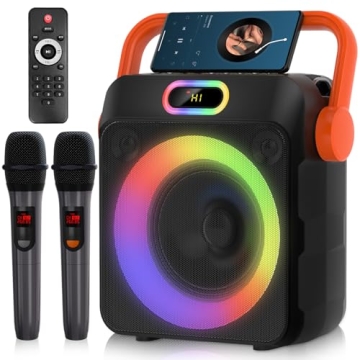 Karaoke Machine with Two Wireless Microphones for All Ages, Bluetooth & LED Lights